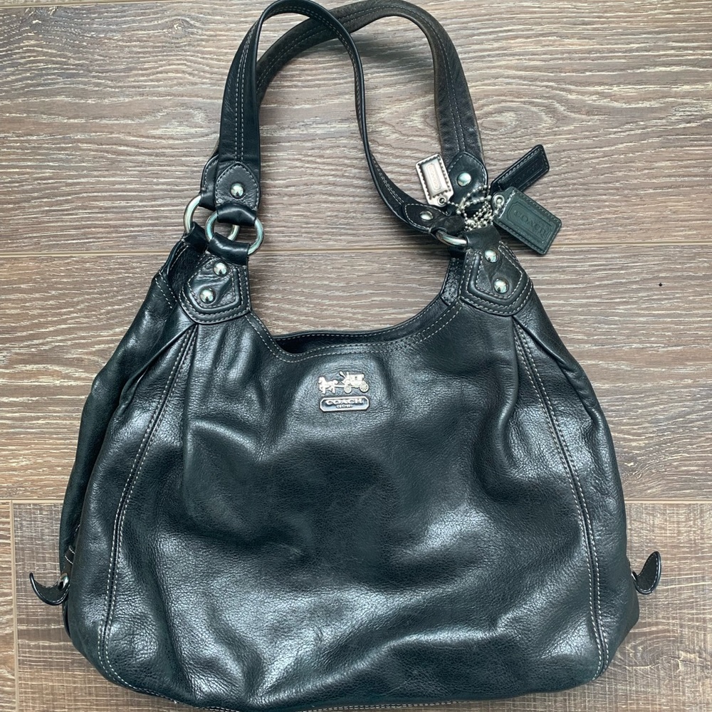 Coach Genuine Black Leather Madison Satchel Bag
